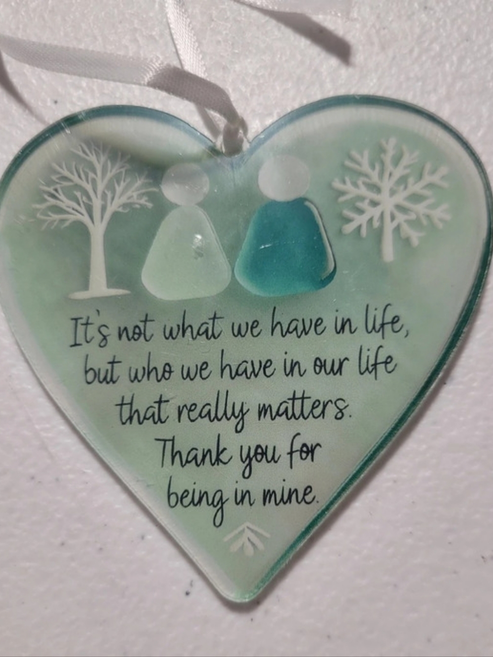 Heart Memorial Ornament in Green & White